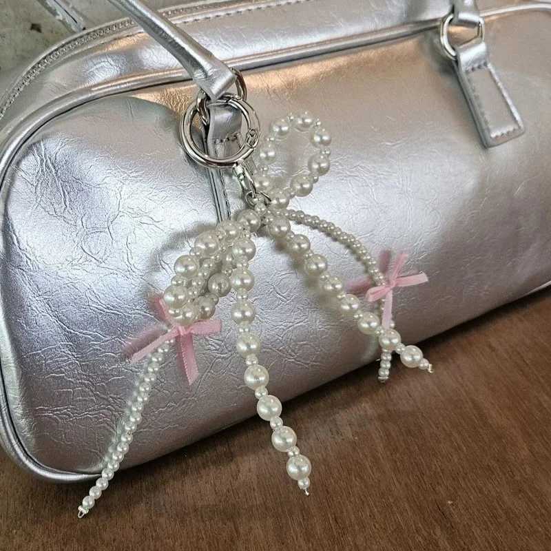 2PCS New Korean Sweet Pearl Bow Keychain Heart Pendant Keychain Y2K Pink Aesthetic Keyholder Girl Bag Pendant AccessoriesXJ250319
