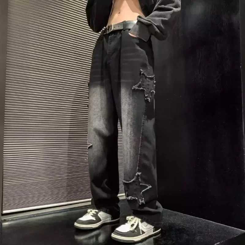 2024 New Fashion Star Towel Embroidered Brown Mens Jeans Y2K Straight Hip Hop Cotton Mens Trousers Pantalon HommeT250319