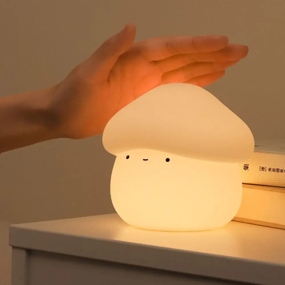 Room Decor Silicone Mushroom Night Lamp Soft Dimmable LED Bedside Lamp Creative USB Charging Sleeping Light Bedrooms 250319