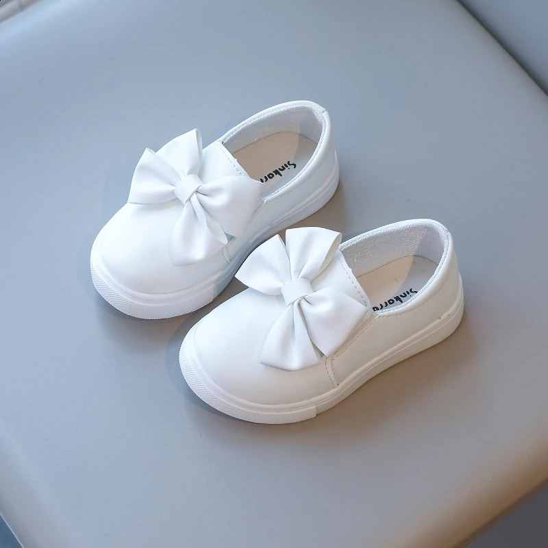 Children Leather Shoes Bowtie White Round Toe Autumn Slip-on Kids Casual Shoe Sweet Leisure Flexiable Comfy Girls Loafers 22-31 250319