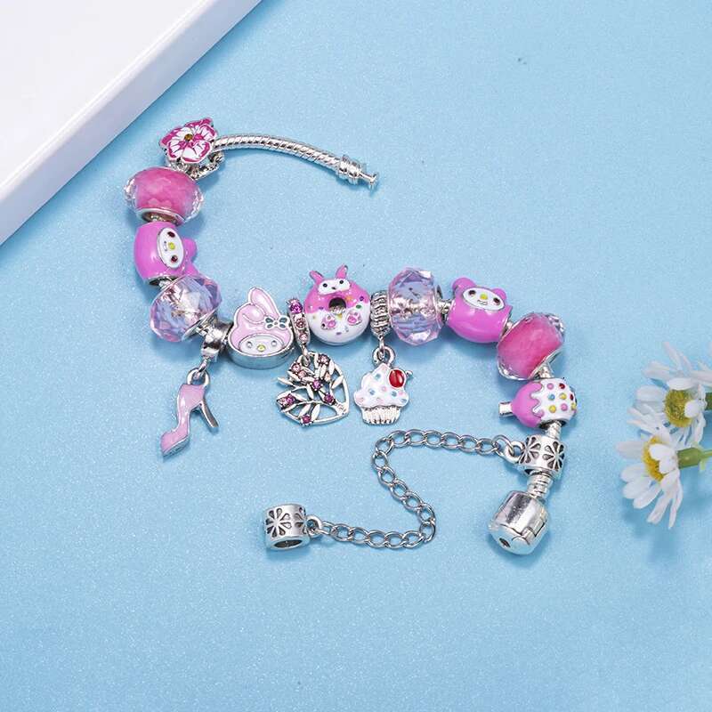 New Fashion Pink Donuts Beads Charm Bracelets Fits DIY Brand Bracelets Bangles For Women Girl Kids Bijoux Pulseras Jewelry Gift