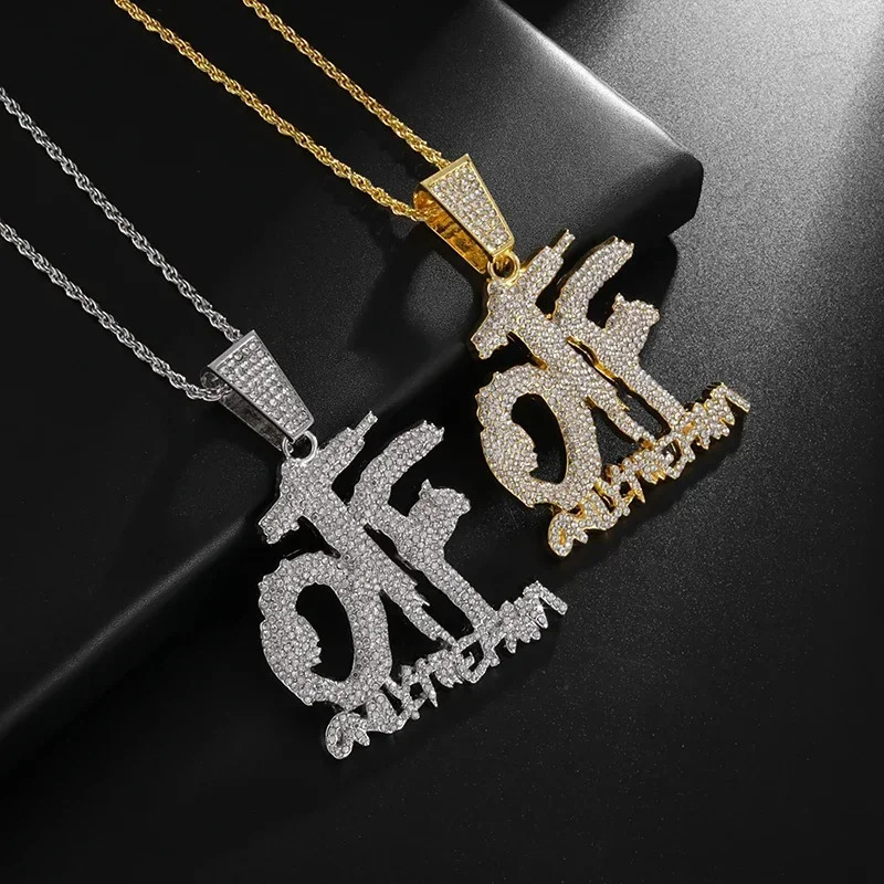 High Quality Hip Hop Shiny Ice Crystal otf Letter Pendant Necklace for Men and Women Fashion Rock Party Jewelry Gift 250320