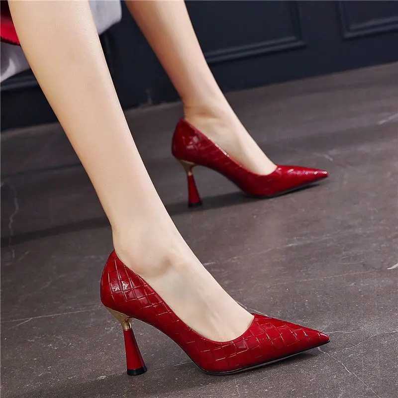 Shoes For Wen 2024 High H Ladies Summer Footwear Pointed Toe Red Pumps in Heeled Casual Social Korean Style Slip Y250319