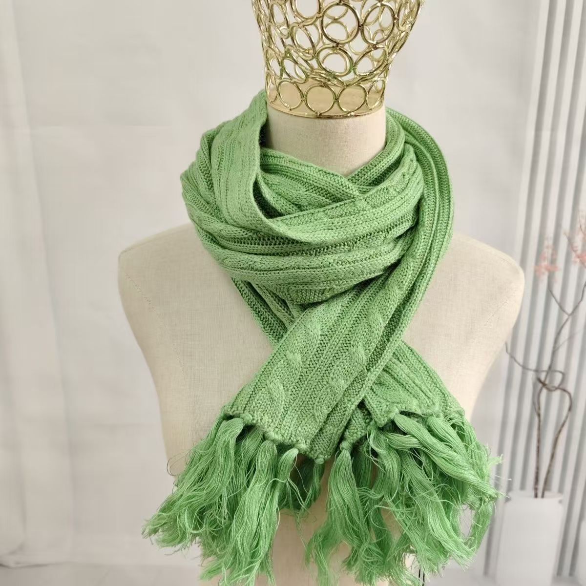 T321 autumn and winter tassel scarf female sweet cute new pleated clothing all-match literary retro knitted shawl