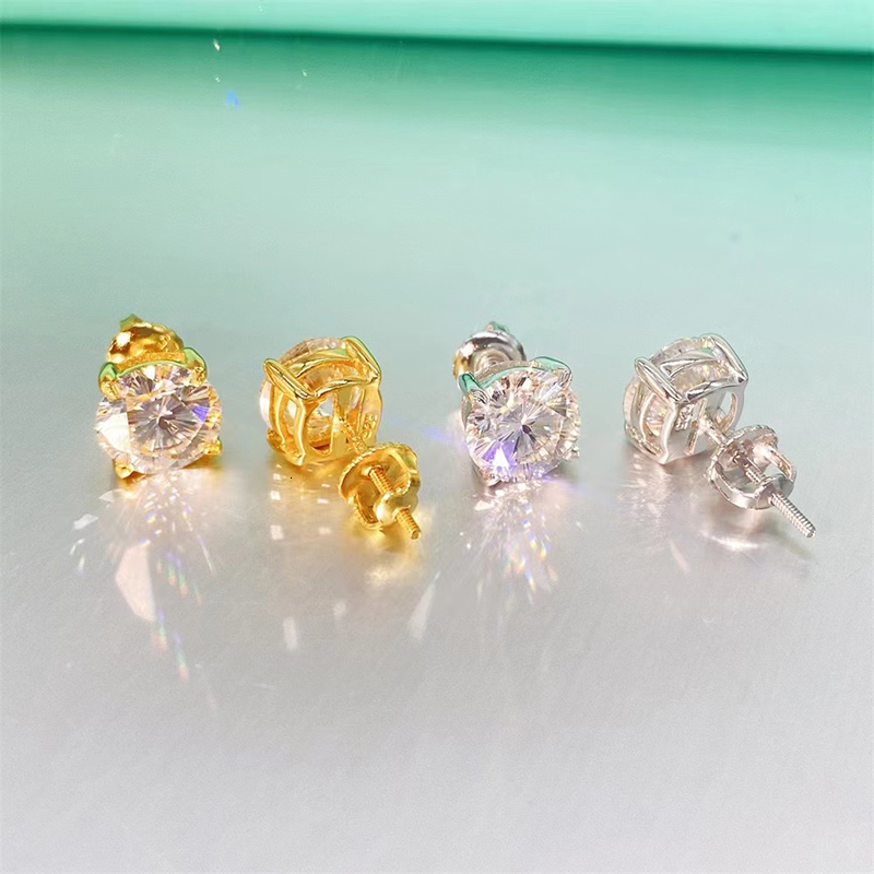 Hiphop 0.5-2ct D Color FL Sakura Cut Moissanite Stud Earrings Screw Back for Women Men 925 Silver Bling Diamond Earrings Gift