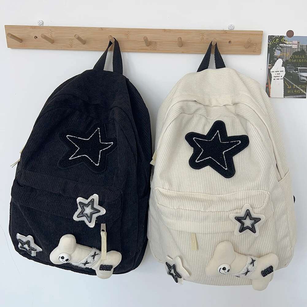 Corduroy Backpack Women Men Star Daypack Adjustable Strap Travel Bag Large Capacity For Work Shopping School