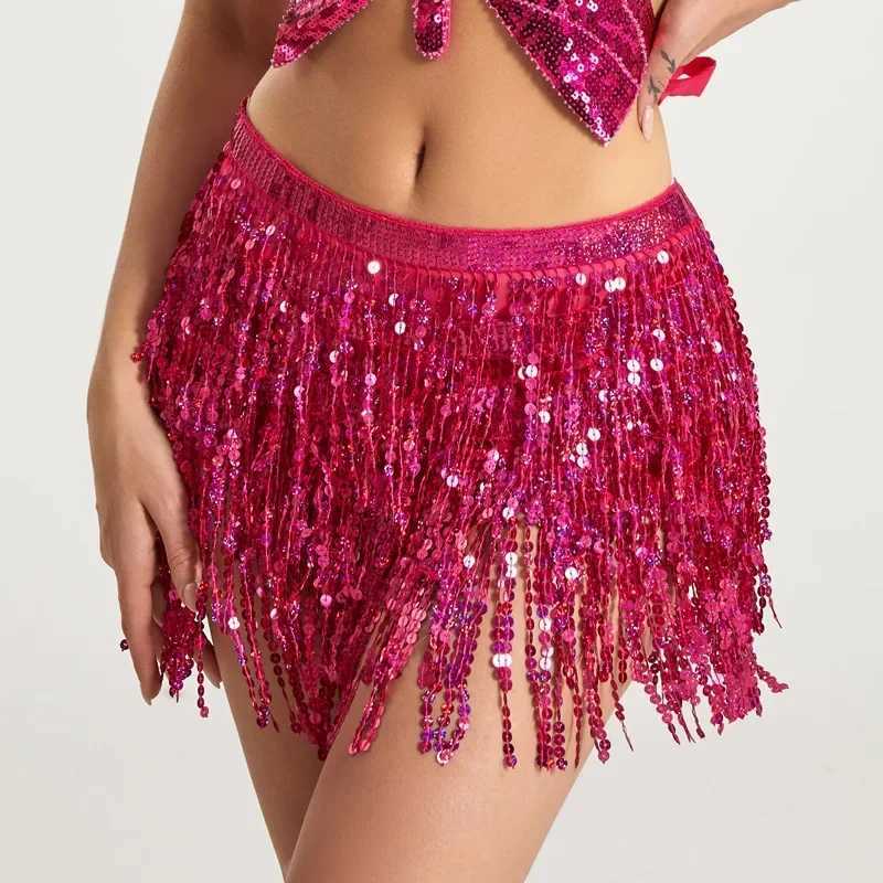 Sequeins Tassel Dancewear Mini Skirt Womens Dress Jupe Femme Belly Dance Skirts Women Faldas Performance Stage Bottom SaiaXJ250320