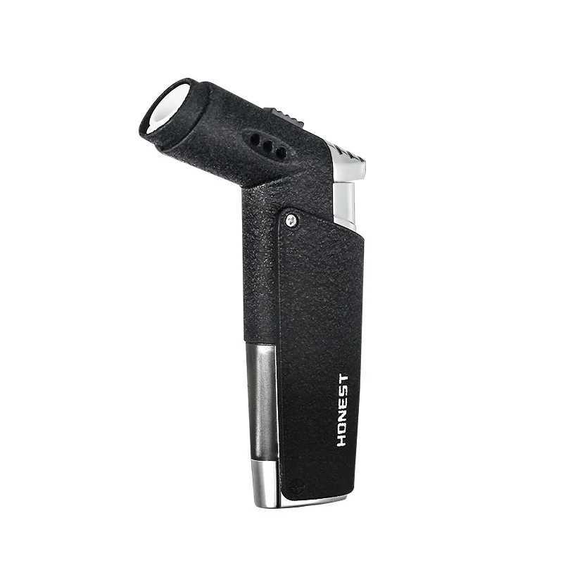HONEST Fashion Adjustable Double Fire Gas Lighter Windproof Blue Flame Open Fire All-in-one Mini Portable Metal Turbine TorchC250618