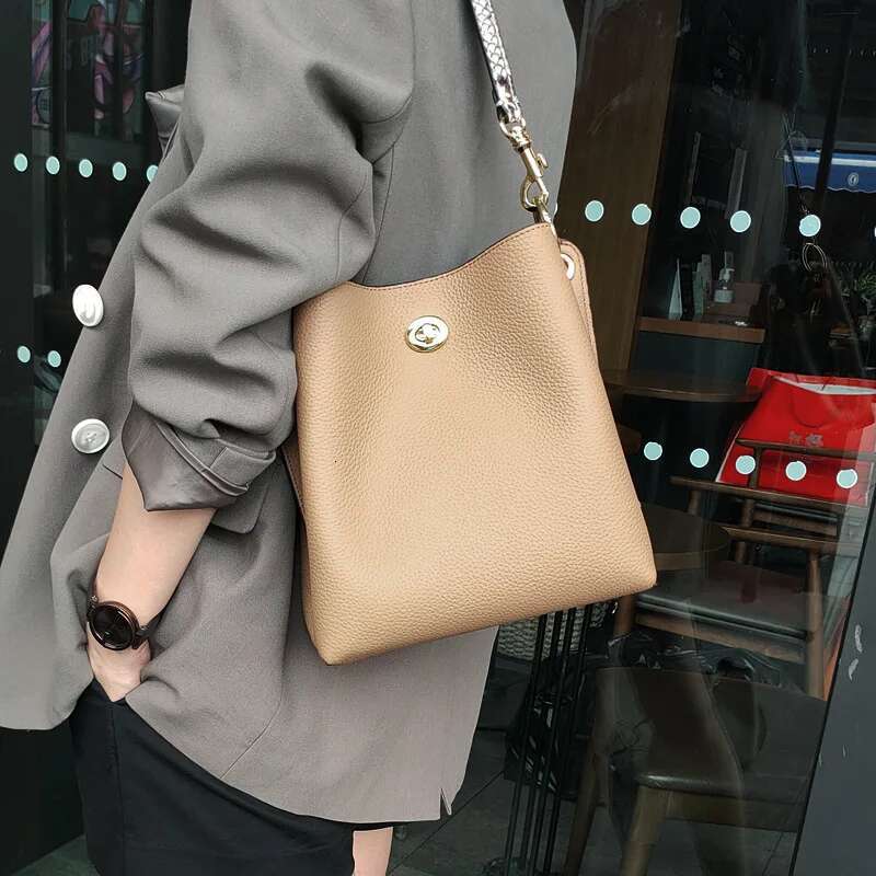 Fashion Designer Serpentine Handle Bucket 100% Cowhide Leather Women's Shoulder Crossbody 2 Straps Hand Bag Blue