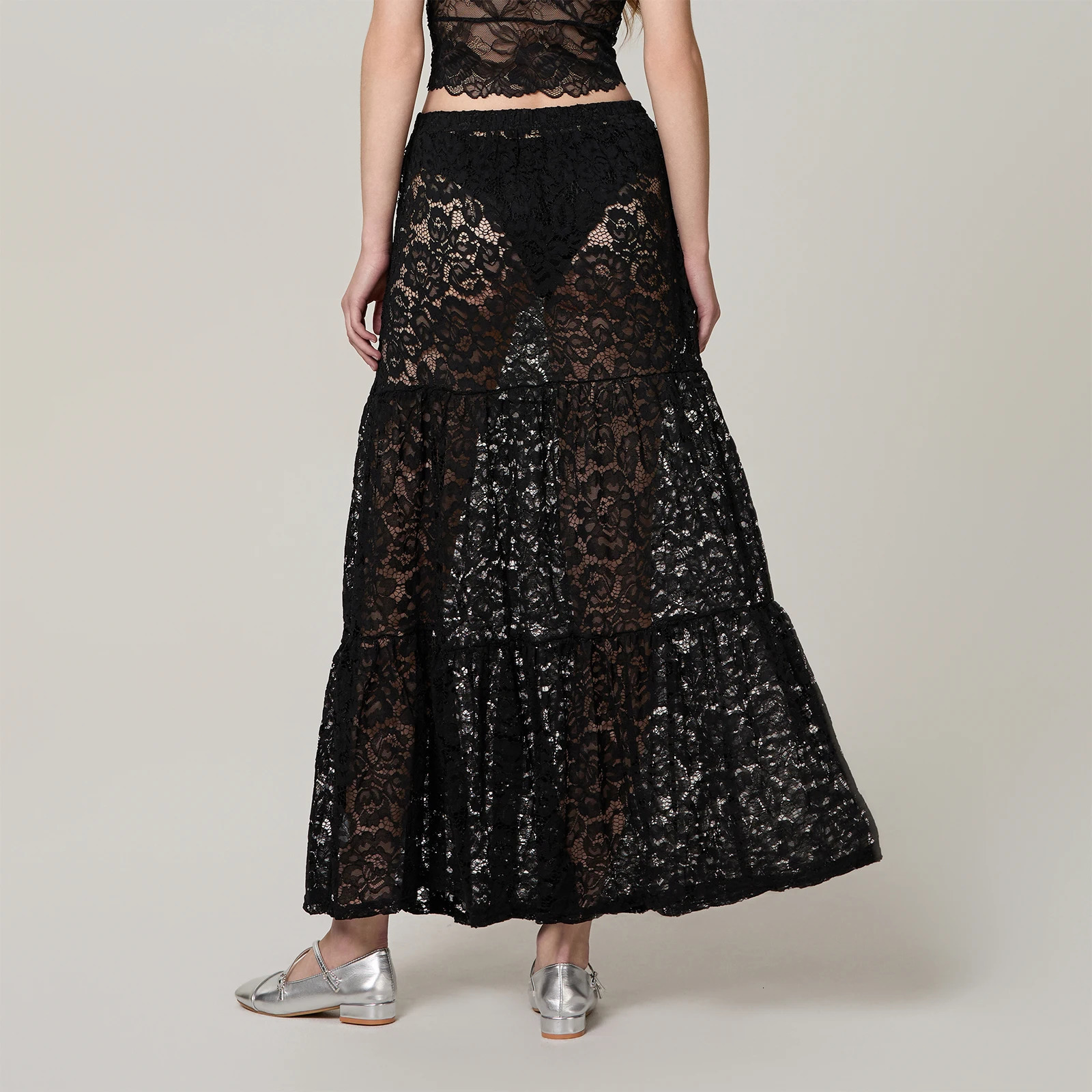 Women Lace Skirt Casual See-Through Lace Elastic A-Line Skirt for Beach Vacation Club Streetwear Aesthetic Clothes Summer 250320