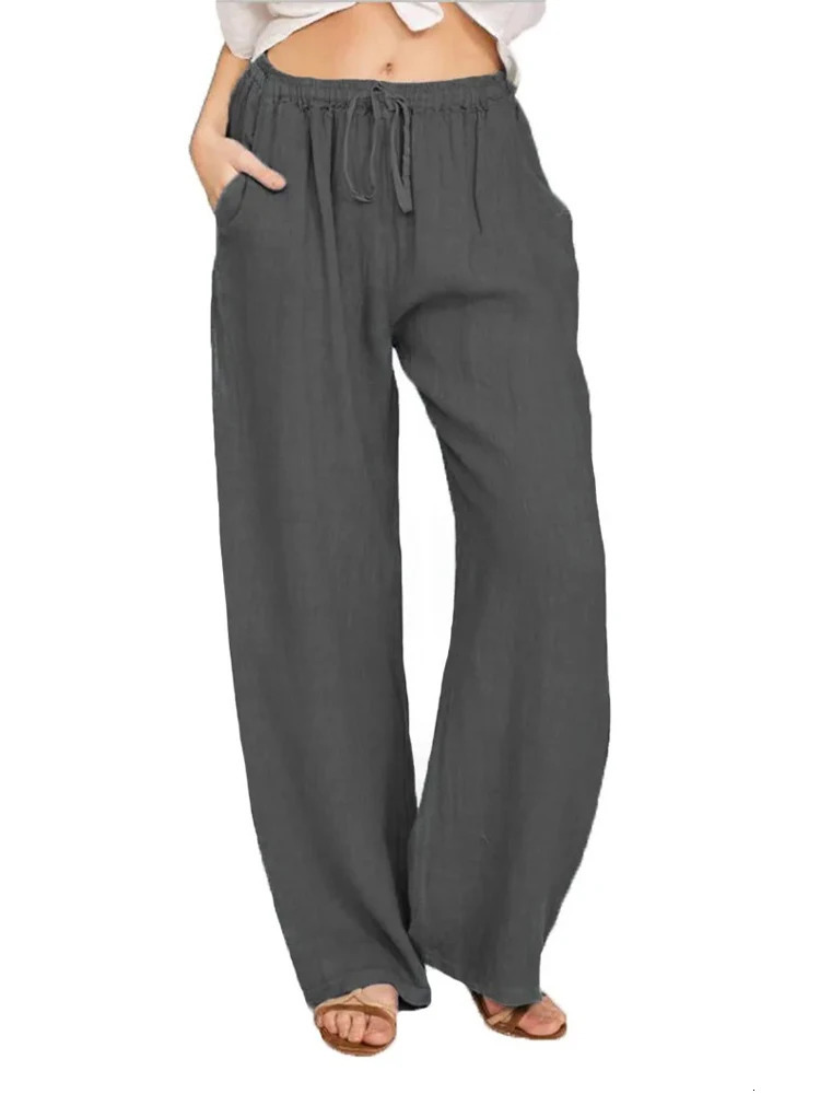 Women Cotton Linen Pants Casual Outfit Comfortable Loose Elastic Waist Oversized Beach Jogger Lounge Pants Vintage Woman Clothes 250320