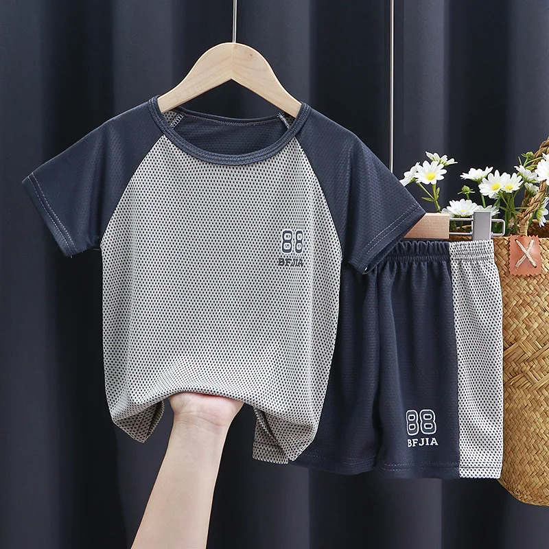 Summer Children Boy Clothes Set Teenage Girls Patchwork T-Shirts And Shorts 2pcs Suit Kid Football Top Bottom Outfits Tracksuits 250320