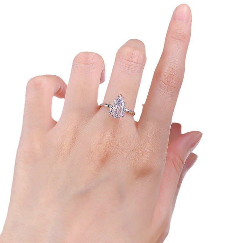 US Size 5-9 Sparkling Wedding Rings Ins Top Sell Simple Fine Jewelry Soild 100% 925 Sterling Silver Pear Cut White Moissanite Diamond Eternity Women B
