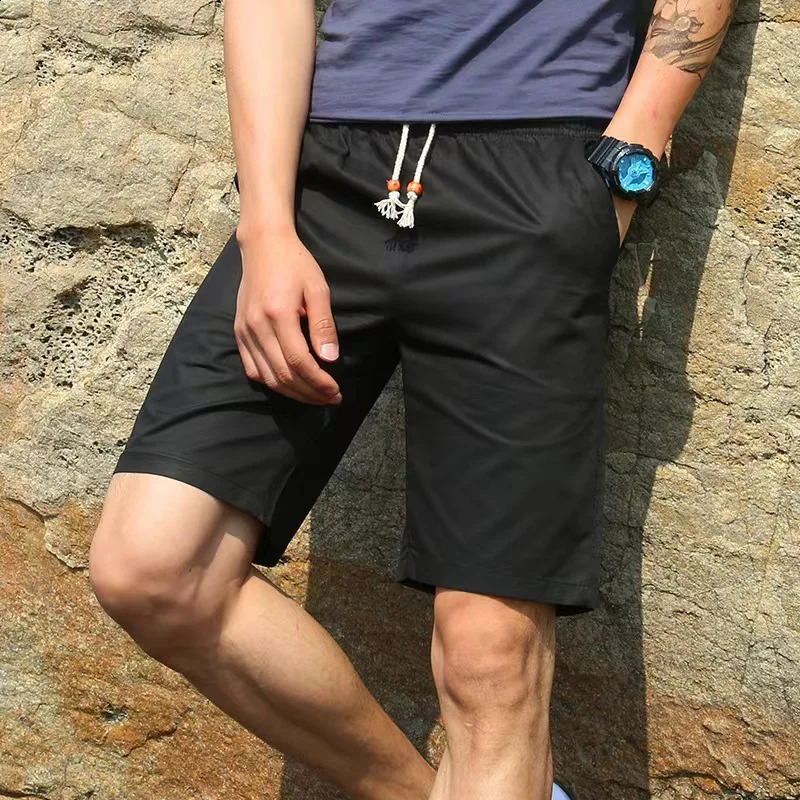 2024 mens casual shorts fitness jogging pants vintage classic color clothing waist pendant bead drawstring sports 250312