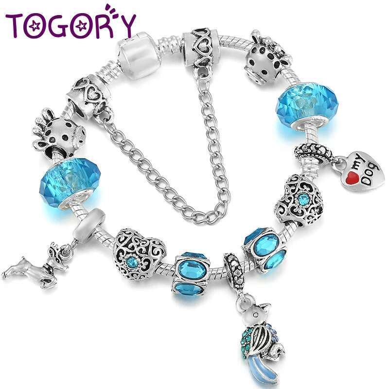 Enamel Bird Pendant Charm Bracelets With Blue Murano Crystal Beads Brand Bracelets For Women Jewelry Gift Pulsera