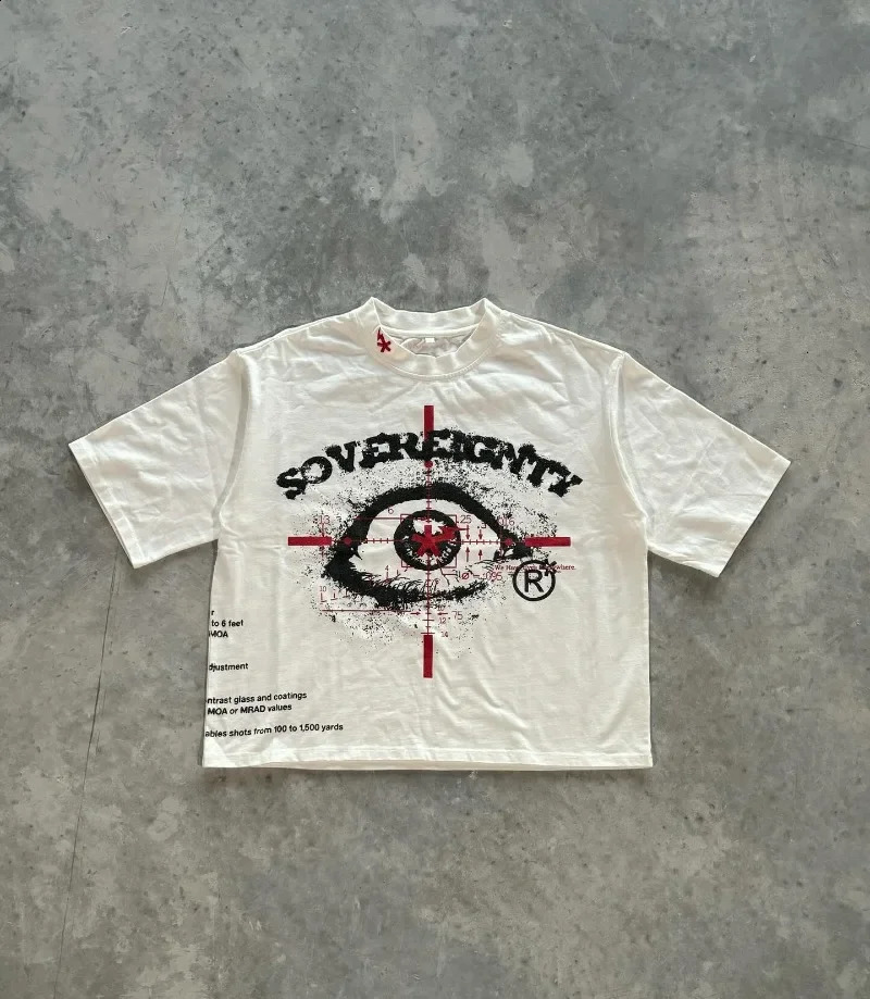 Y2K streetwear round neck big eyes printed graphic oversized T-shirt mens fashion Harajuku loose fit short sleeved top 250317