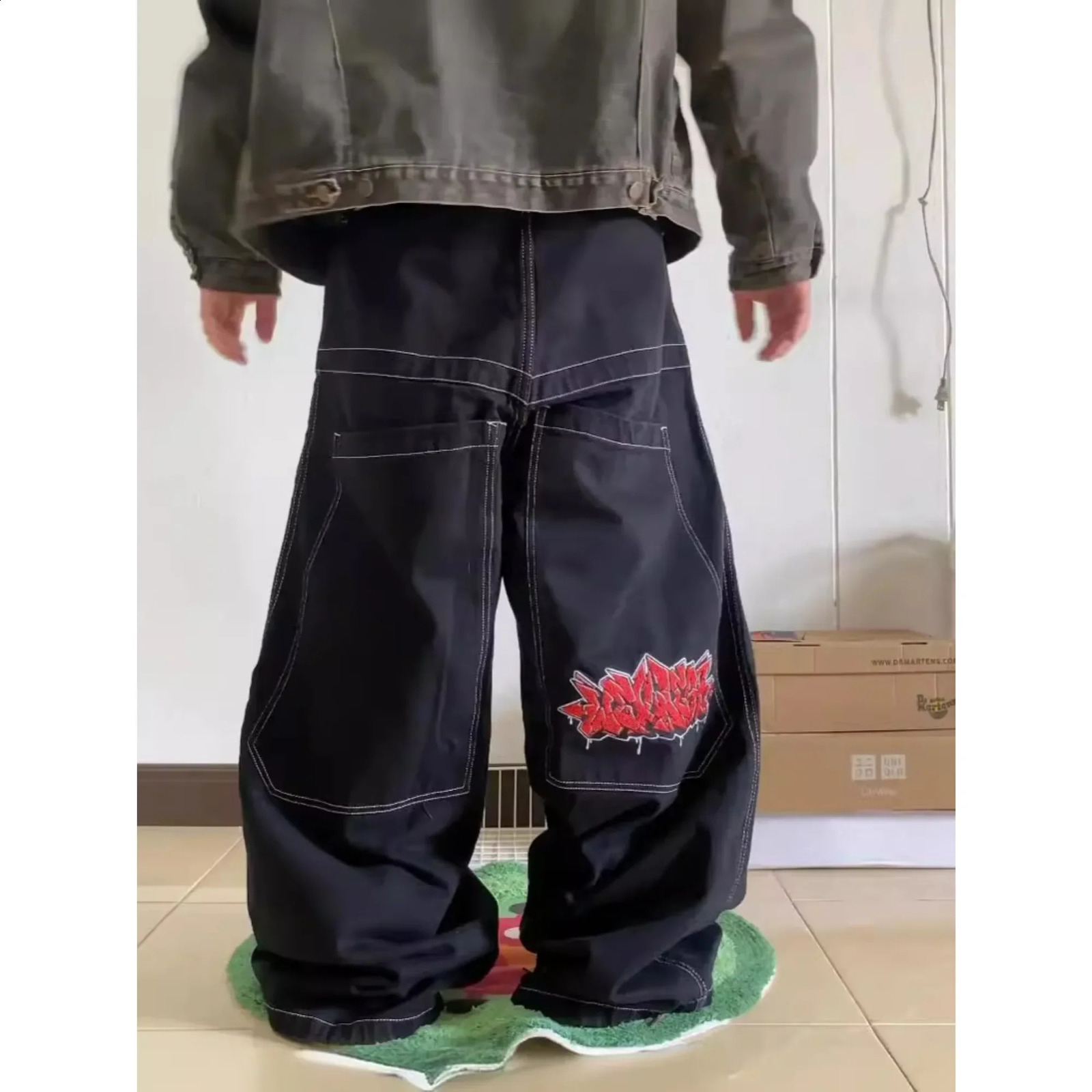 Wexwear Jeans Y2K Harajuku Hip Hop Letter Embroidered Retro Baggy Jeans Denim Pants Men Women Goth High Waist Wide Trousers 250319