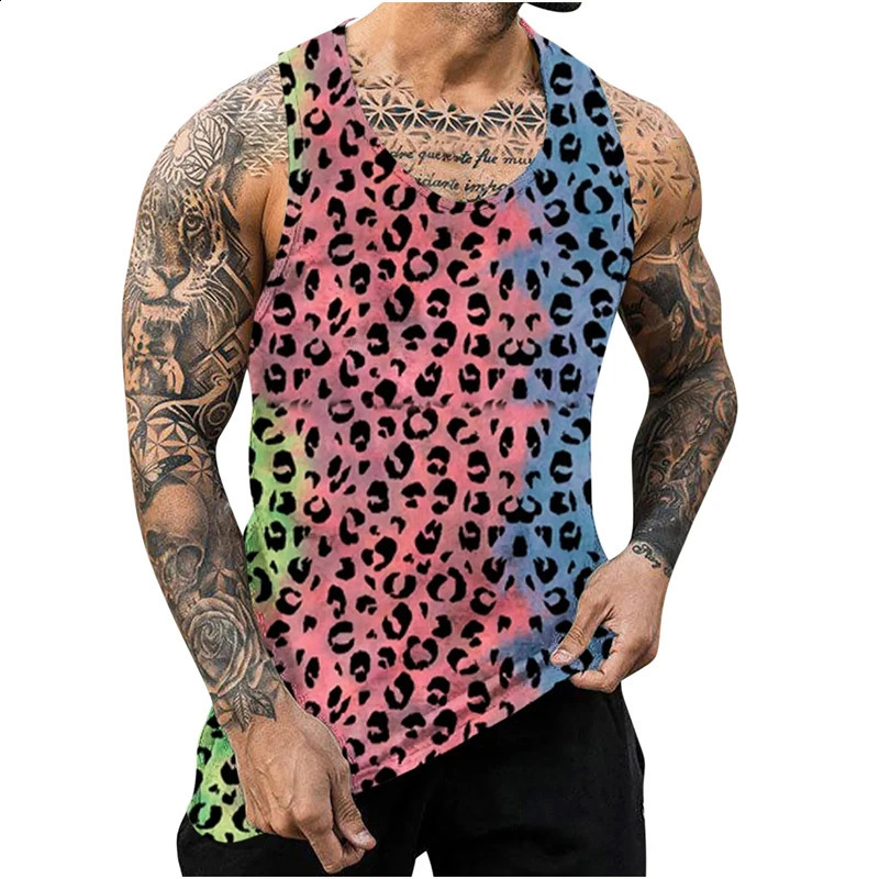 Leopard Printed Tank Top Quick Drying Gym Clothing Mens Tank Top Summer Sports Underwear Harajuku Fashion Street Clothing y2k Top 250318