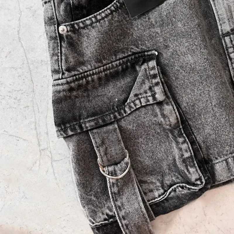 Harajuku Multiple Pockets Denim Plaid Skirt Vintage Goth Black Y2k Mini Skir Fashion Womens Casual Versatile Sexy StreetwearXJ250320