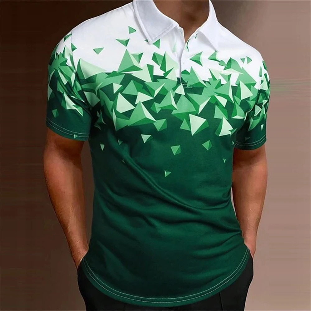 Gradient Polo Shirts Men Casual Lapel Short Sleeve T-Shirt 3d Print Golf Sports Shirt Summer Breath Quick Dry Mens Polo Shirts 250319