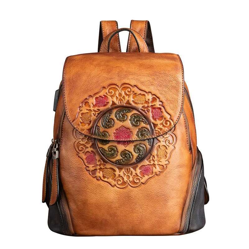 MOTAORA Fashion Retro Genuine Leather Backpacks For Women New Handmade Emed Vintage Bag China Style Backpack Ladies