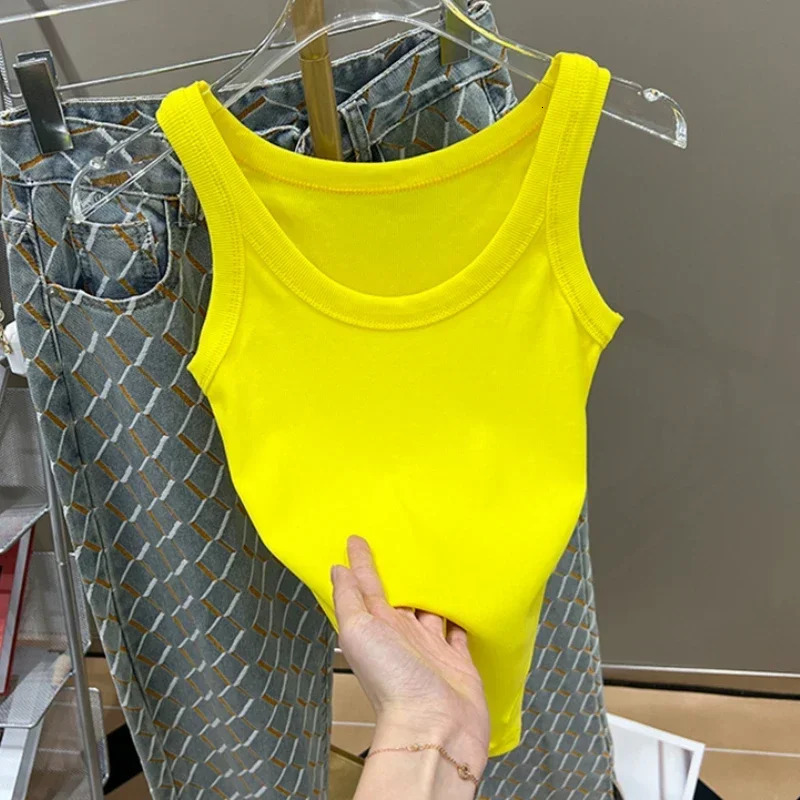 Solid Color Basic Ribbed Knited Tank Top Women 2025 Summer Vintage Sleeveless Camis 90s Cool s Streetwear Green Soft Tees 250320
