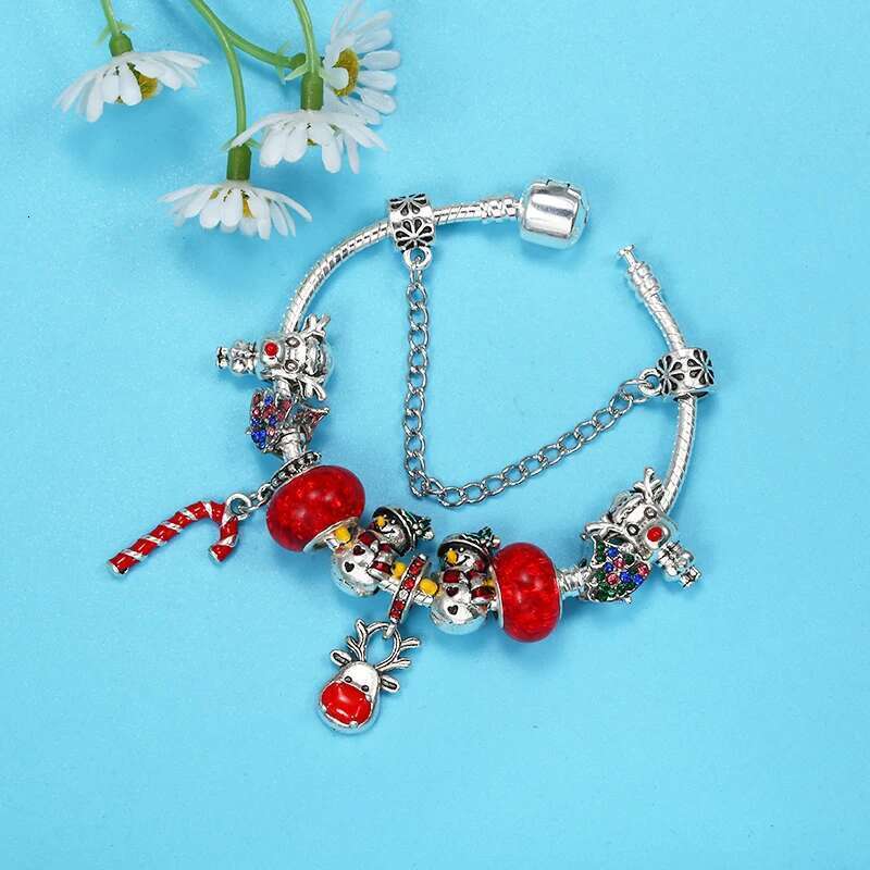 Silver Color Charm Bracelet Fit Christmas Elk Beads Pendants Bracelets Bangles For Women High-Quality Jewelry Gift Dropshipping