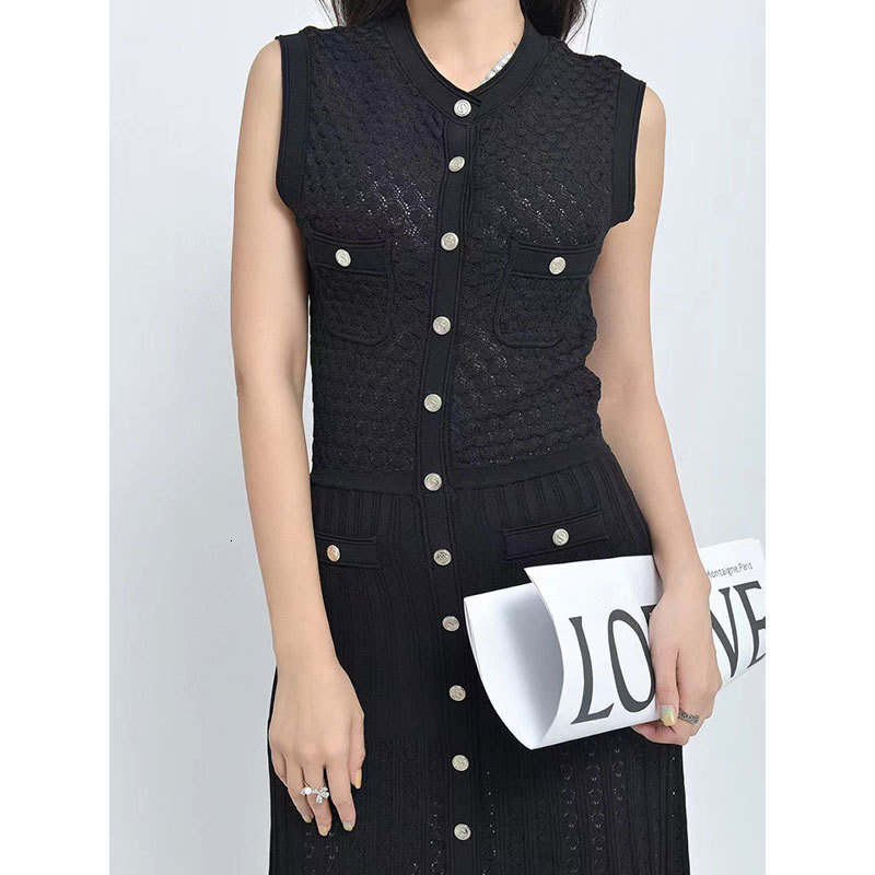 Women's Tanks & Camis s Home Light Luxury Knee Covering Flesh Hollow Sleeveless Knitted Dress for Women, Large Swinging, Slimming Showing Off, El