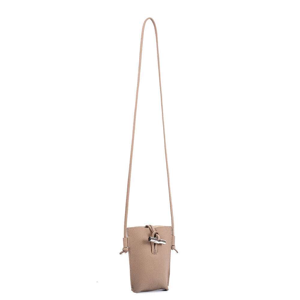 2024 Bamboo Buckle Mobile Phone Cross-Border First Layer Cowhide Lightweight Shoulder Mini Crossbody Bag Female