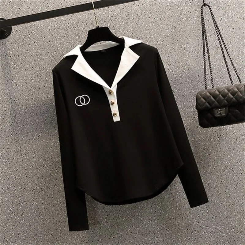 Autumn Polo Neck Long Sleeve Casual Splicing Wide Leg Pants Two Piece Set Womens Pants Set 250318