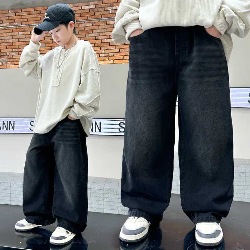 Boys pants spring and summer new styles childrens straight leg jeans medium and large childrens loose casual pantsT250326