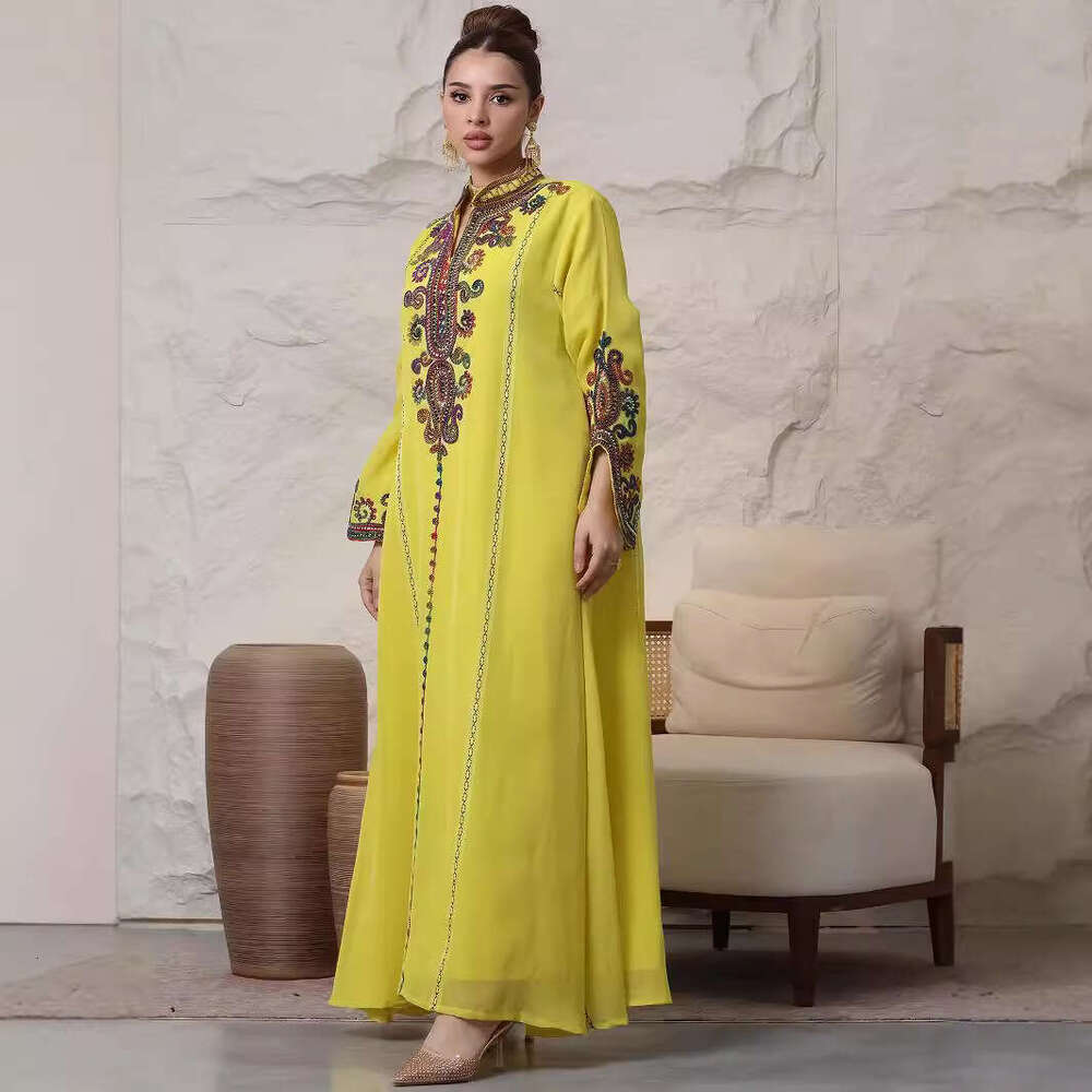 4069 Muslim Robe Heavy Duty Rope Embroidery Craft Casual Dress Women's Wear