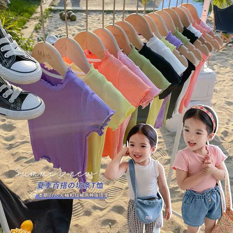 3-7 year old childrens summer ice silk T-shirt girls short sleeved round neck soft topT250320