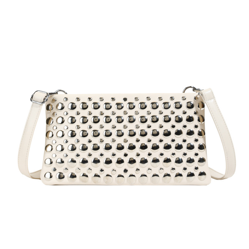 Bags2025 New Rivet Bright Diamond Small Square High-End Single Bag, Wide Shoulder Strap Crossbody Bag