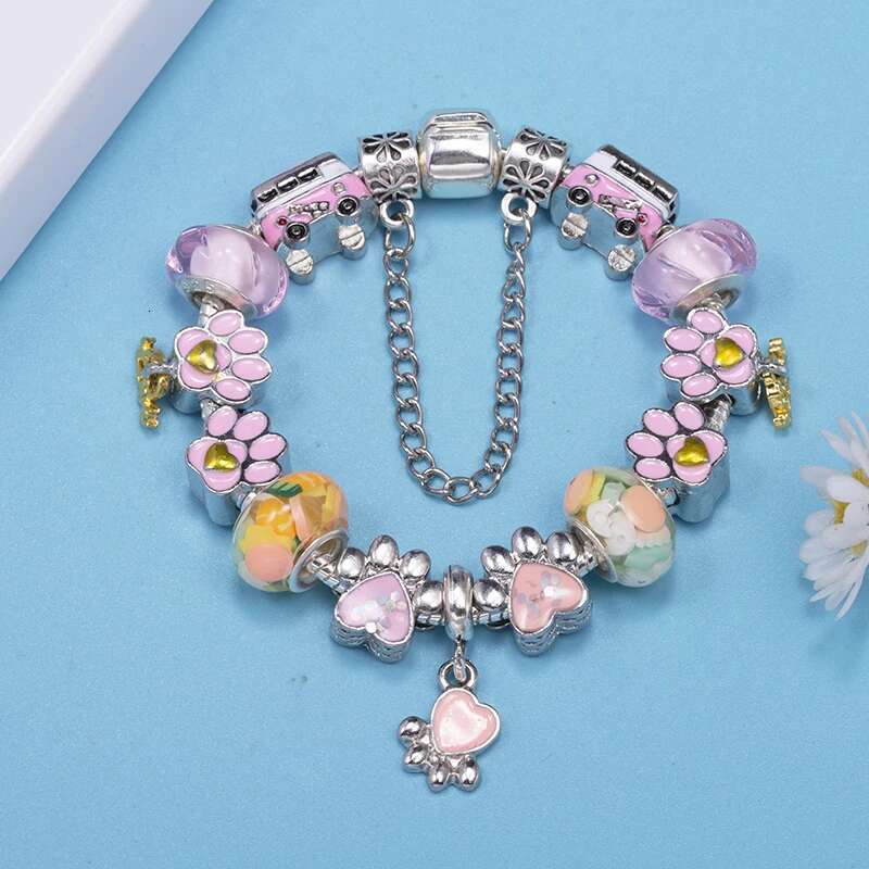 Silver Plated Dog Paw Beads Charm Bracelet Fits DIY Original Bracelets Bangles For Women Men Pulseras Jewelry Gift Wholesale