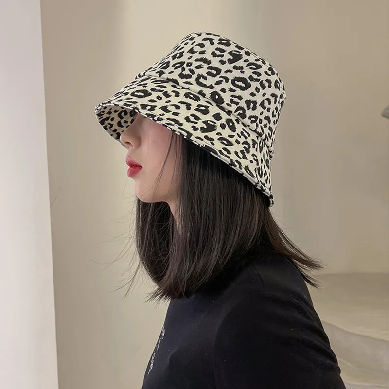 Summer Bucket Hat For Women Fashion Leopard Print Cotton Foldable Portable Panama Unisex Beach Fishing Bunny Sun Hat Hip Hop Bob 250320