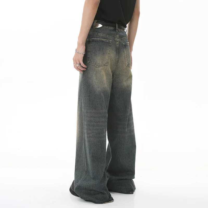 New mens and womens retro Hong Kong style loose wide leg mop jeansT250319