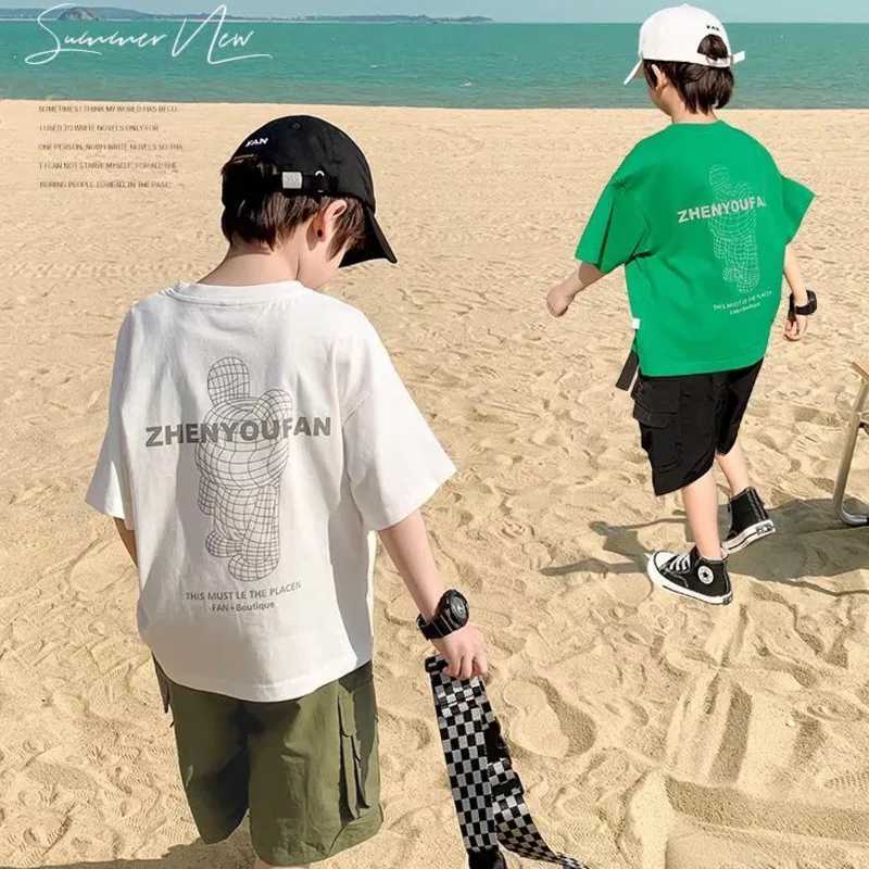 Boys and girls short sleeved bottom shirts for spring and summer middle-aged and elderly childrens T-shirts childrens clothingT250320