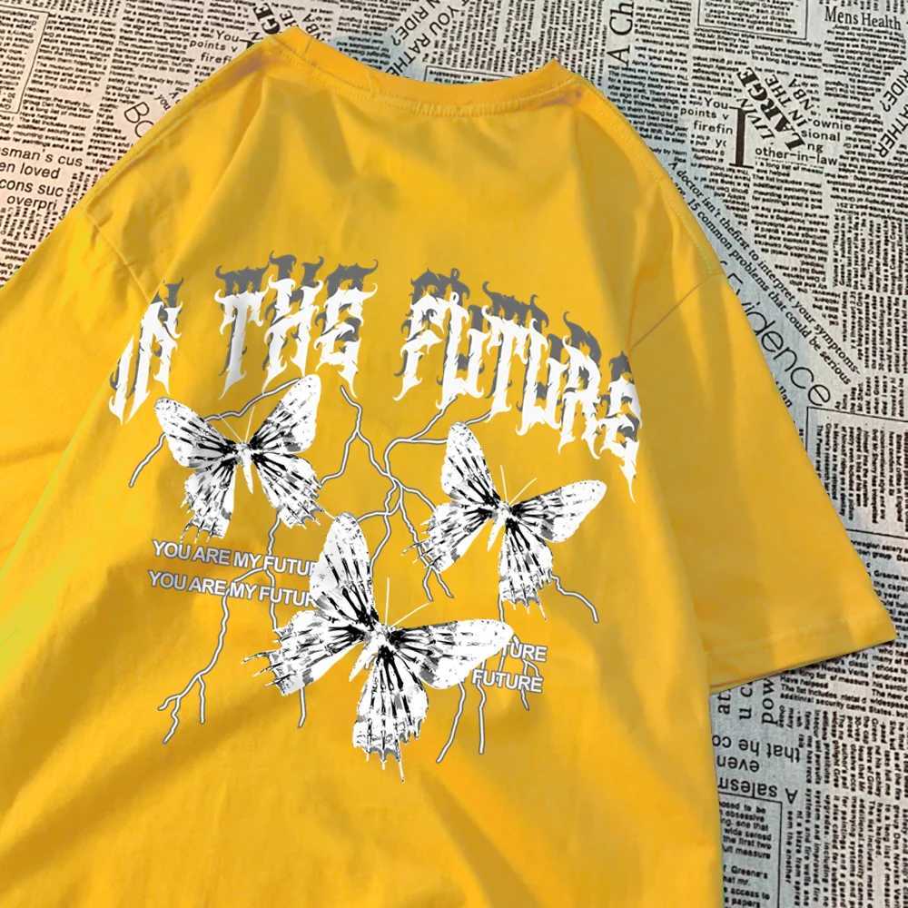 Black Butterfly T-shirt for Mens Hip Hop Breathable T-shirt in the Dark of the Future Summer Couple Loose T-shirtT250320