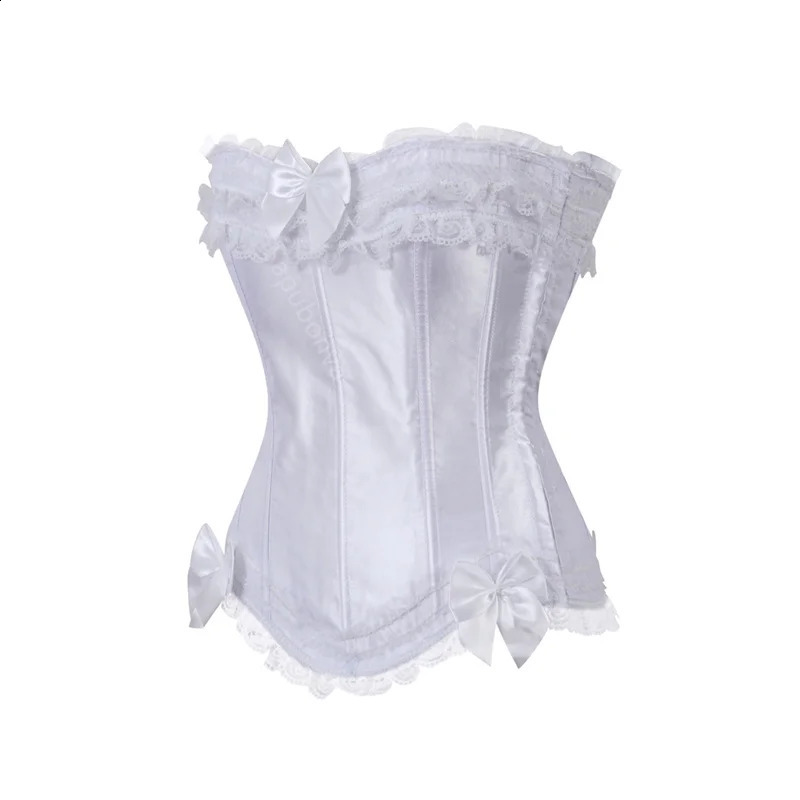 Sapubonva Corset Top Bustier Plus Size Overbust Zipper for Women Shaper Gothic Satin Lace up Red Bridal White 250319