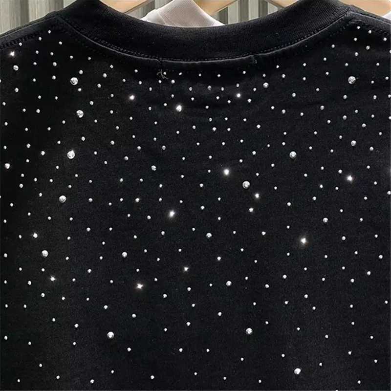 Summer mens high-quality 100% pure cotton short sleeved T-shirt O-neck fashionable rhinestone white T-shirt mens top T-shirt Camisetas HombreT250319