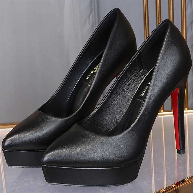 Luxury Wen Pumps Spring Autumn Slip- Platform PU Leather 12cm Thin H Korean Style Casual Wen Professional Shoes Black Y250319