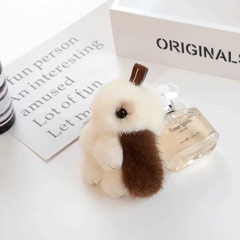 Cute rabbit real mink keychain womens bag decoration pavilion plush rabbit pendant car keyring birthday gift girl accessoriesXJ250319