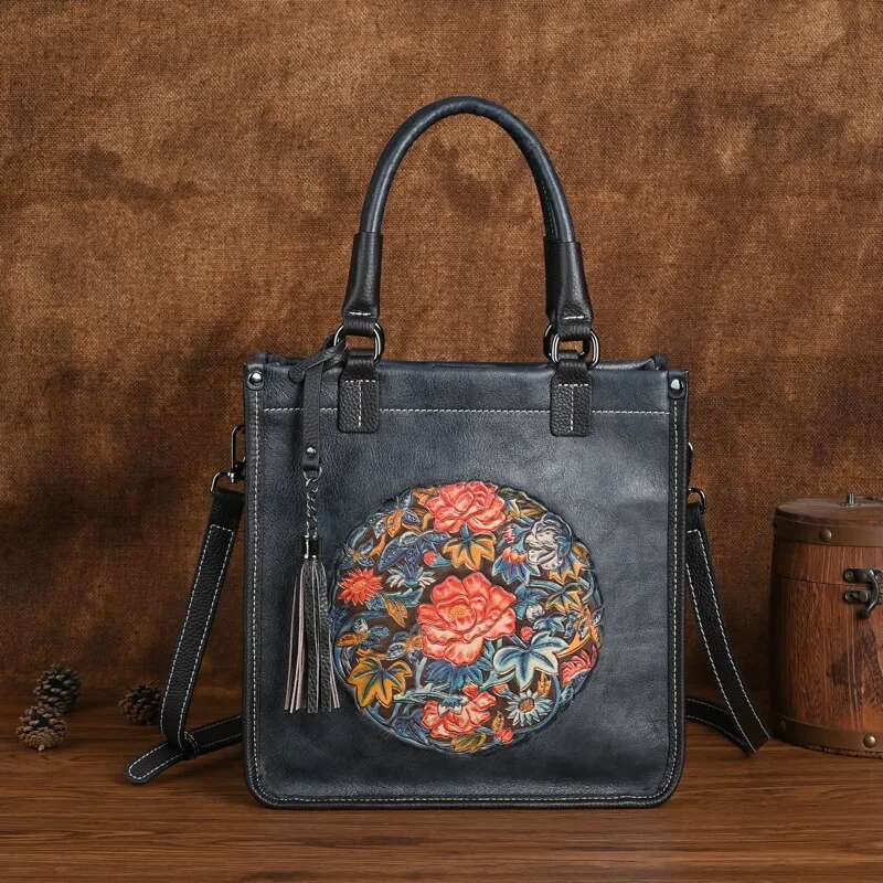 MOTAORA 2025 New Retro Emed Handbags For Women Designer Handbag Genuine Leather Large Capacity Ladies Shoulder Bags