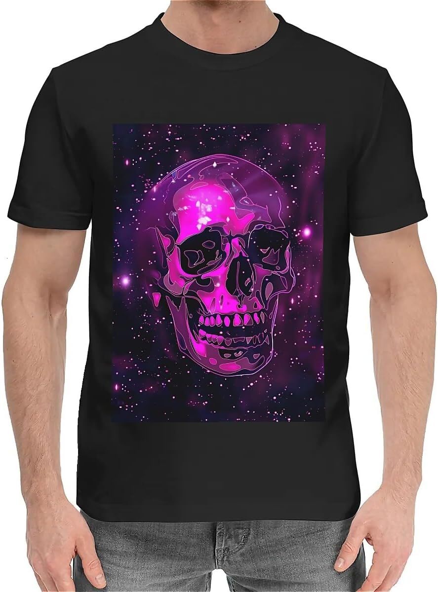 T shirt for Mens Mens Novelty T-Shirts Graphic Pink Skull Gothic 2D Print Summer Short Sleeve Tshirt Graphic Tee Casual Tops Clothes