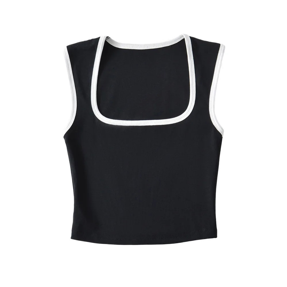 Chic Matching Ladys Singlet French Square Neck Tank Top Casual Running Vest Chest Padded Sports Underwear Yoga Training Top 250320
