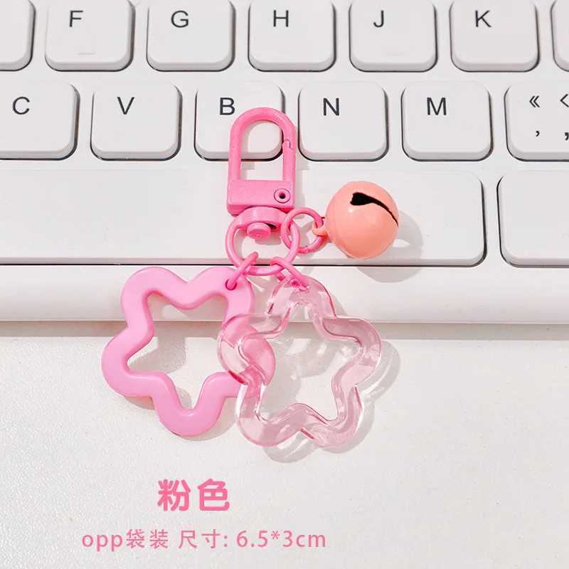Sweet Star Shape Acrylic Keychains Cute Bell Pendant Keyring for Women Earphone Case Car Charm Key Holder Handbag AccessoriesXJ250319