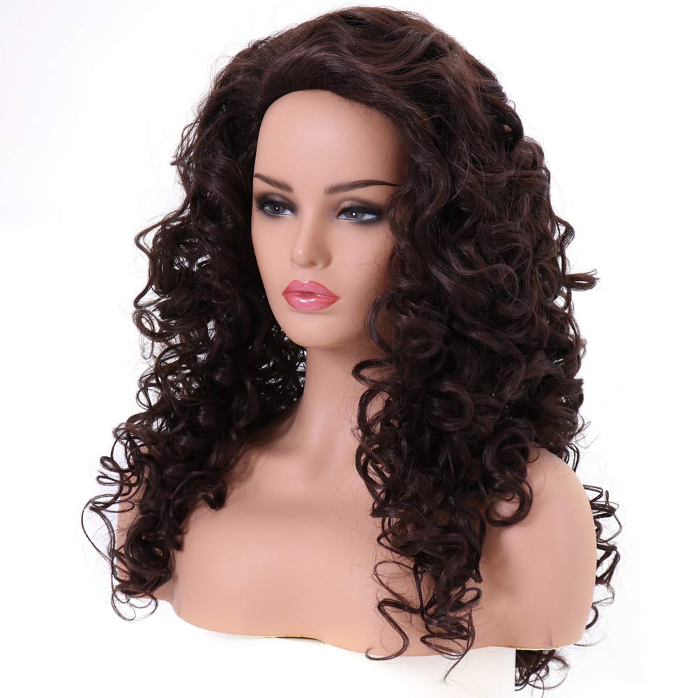Long Chestnut Brown Hair Curly Wavy Full Head Halloween Wigs for Women Cosplay Costume Party Hairpiece (6#-Chestnut Brown)