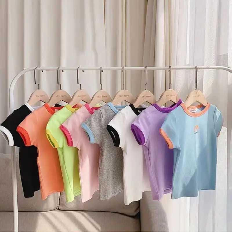 Candy colored short sleeved T-shirt for girls retro fashion cartoon ice silk short sleeved for children aged 3-8 summer topT250320