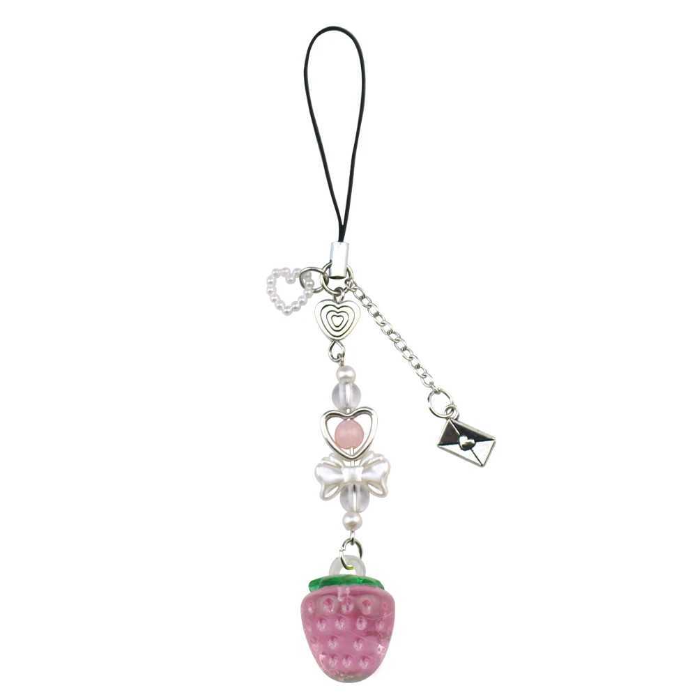 Nana Hachi match mobile phone charm red pink strawberry bow mobile phone accessories animation inspiration Y2k keychainXJ250319